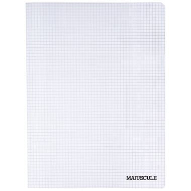 Piqûre 96 pages MAJUSCULE, format 24x32 cm, papier blanc 90g, quadrillé 5x5, couverture polypropylène incolore