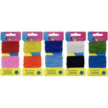 Lot de 5 cartes ( 2 fils par carte ), de 8m x diamètre 0,7mm, fil élastique fin 10 coloris assortis