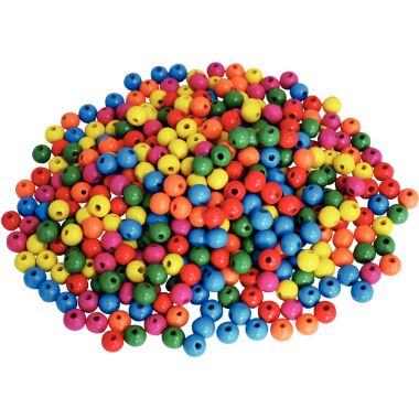 Seau de 1 100 perles en bois multicolores assorties diamètre 10 mm