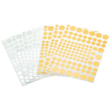 Pochette de 2080 gommettes rondes métallisées assorties : or et argent