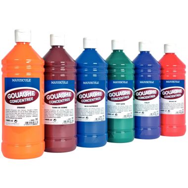 Carton de 6 Flacons 1L de gouache concentrée MAJUSCULE, couleurs complémentaires