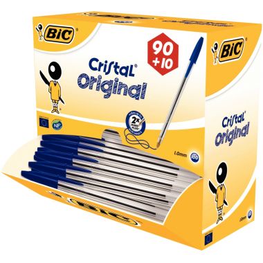 Bic - Boîte de 100 stylos Bic Cristal pointe moyenne bleus dont 10 gratuits - 942910