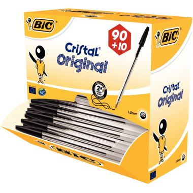 Bic- Boîte de 100 stylos Bic Cristal pointe moyenne noirs dont 10 gratuits - 942911