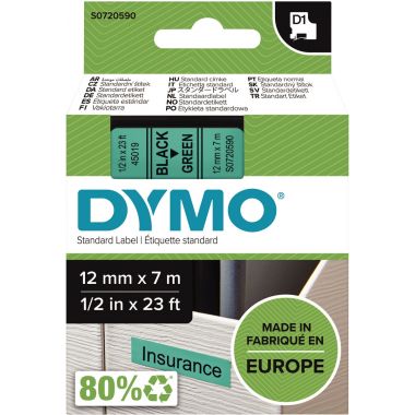 Recharge DYMO D1 12 mm x 7 m impression noir support vert