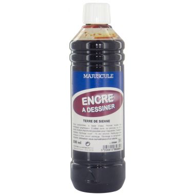 Flacon de 500 ml d’encre à dessiner MAJUSCULE coloris terre de sienne