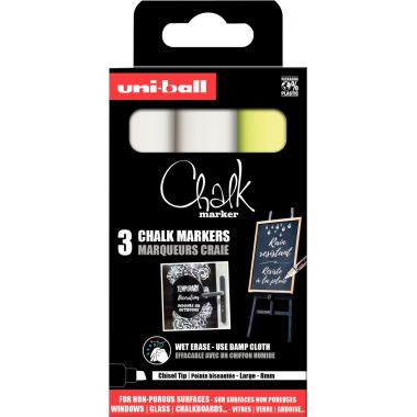 Pochette de 3 marqueurs craies Chalk 2 blancs + jaune fluo