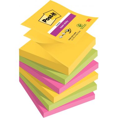 Lot de 6 blocs de 90 feuilles Z-Notes Super Sticky post-it, 76 x 76 mm, couleurs Rio de Janeiro : jaune, turquoise, vert, rose néon et orange