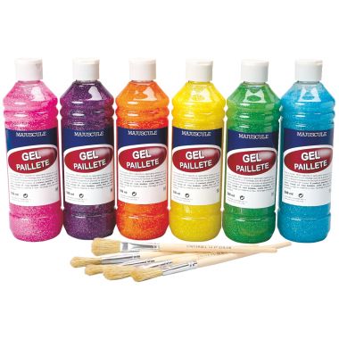 Carton de 6 Flacons de 500ml de gel pailleté coloris arc en ciel