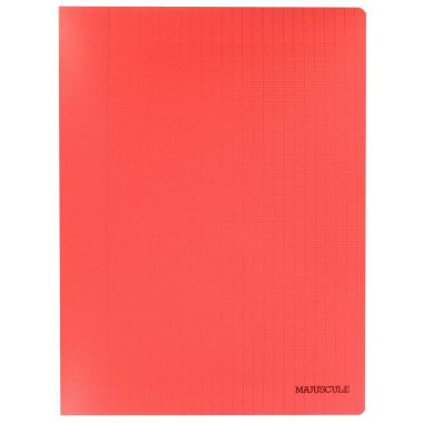 Piqûre 48 pages MAJUSCULE, format 24x32 cm, papier blanc 90g, seyès, couverture polypropylène rouge