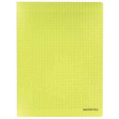 Piqûre 48 pages MAJUSCULE, format 24x32 cm, papier blanc 90g, seyès, couverture polypropylène jaune
