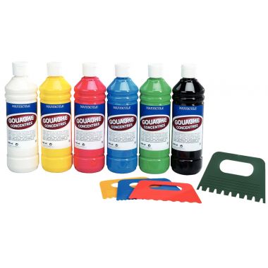 Carton de 6 Flacons de 500ml de gouache concentrée MAJUSCULE + 4 peignes à effet