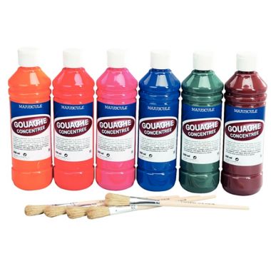 Carton de 6 Flacons de 500ml de gouache concentrée MAJUSCULE + 5 brosses offertes