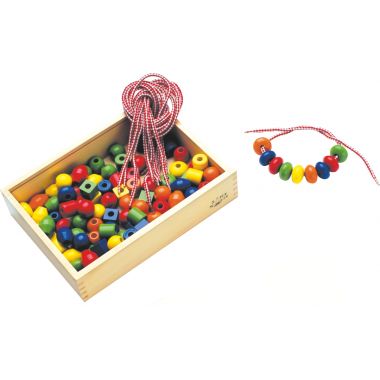 Boite de 130 grosses perles en bois coloris assortis