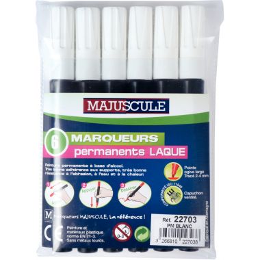 Pochette 6 marqueurs permanents pointe large blanc
