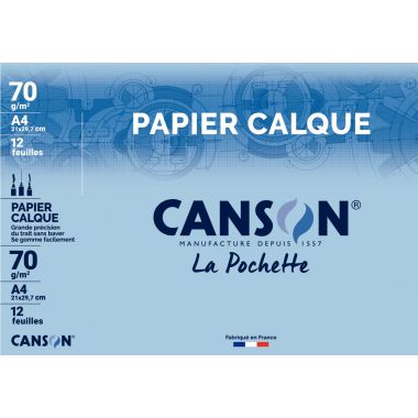 Pochette de 12 feuilles de papier calque satin format 21x29,7cm 70g