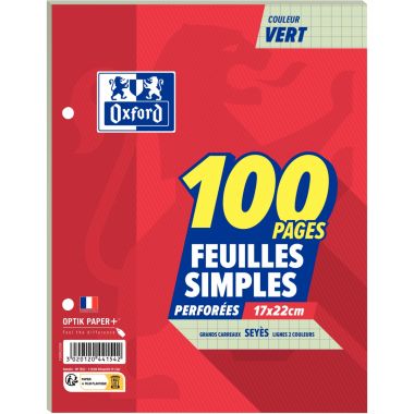 Sachet de 50 feuillets mobiles, format 17x22 cm, seyès, vert
