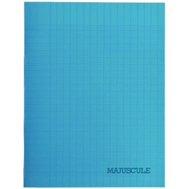 Piqûre 140 pages MAJUSCULE, format 24x32 cm, papier blanc 90g, seyès, couverture polypropylène bleu
