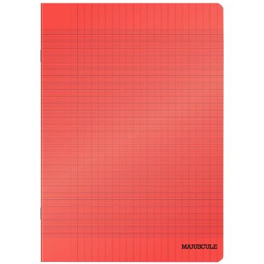 Piqûre 48 pages MAJUSCULE, format A4, papier blanc 90g, seyès, couverture polypropylène rouge