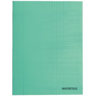 Piqûre 140 pages MAJUSCULE, format 24x32 cm, papier blanc 90g, seyès, couverture polypropylène vert