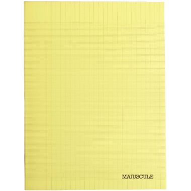 Piqûre 140 pages MAJUSCULE, format 24x32 cm, papier blanc 90g, seyès, couverture polypropylène jaune