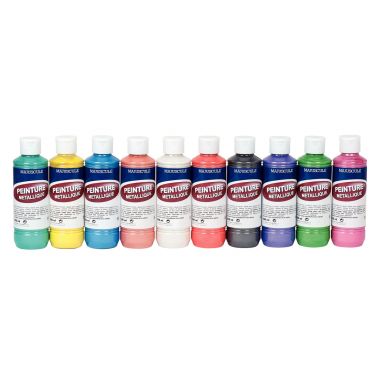 Boîte de 10 flacons de 250 ml de peinture acrylique métallique. 10 assortis