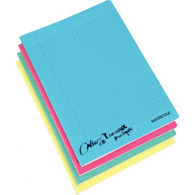 Cahier travaux pratiques MAJUSCULE, piqûre 96 pages, A4, seyès/uni blanc, couverture polypro