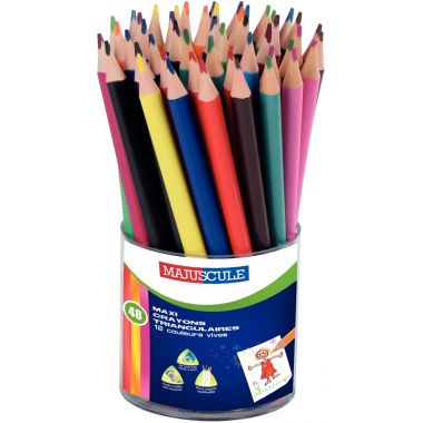 Pot de 48 maxi crayons de couleur triangulaires assortis