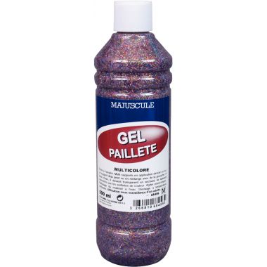 Flacon 500 ml de gel de paillettes MAJUSCULE, multicolore