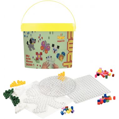 Baril environ 3 000 perles Hama à repasser taille maxi couleurs assorties avec accessoires