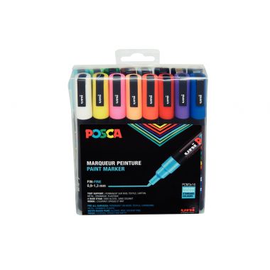 Pochette de 16 marqueurs Posca pointe fine ogive assortis
