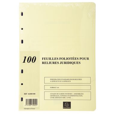Recharge 100 feuilles foliotées universelles pour reliures registres