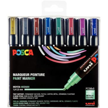 Pochette de 8 marqueurs Posca pointe moyenne métal assortis