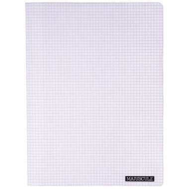 Piqûre 48 pages MAJUSCULE, format 24x32 cm, papier blanc 90g, quadrillé 5x5, couverture PP incolore