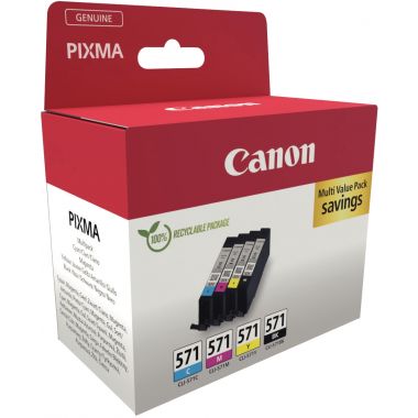 Canon 571 pack de 4 cartouches jet d'encre noire, cyan, magenta et jaune authentique (CLI571BKCMJ)