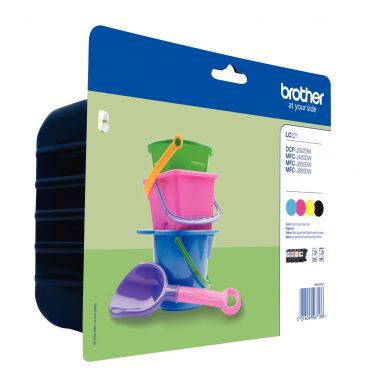 Brother SEAUX DE PLAGE pack de 4 cartouches jet d'encre noire, cyan, magenta et jaune authentique (LC221VALBP)