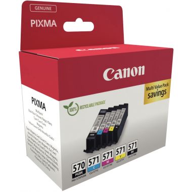Canon 570 / 571 pack de 5 cartouches jet d'encre 2 noire, cyan, magenta et jaune authentique (PGI570BK / CLI571CMJ)