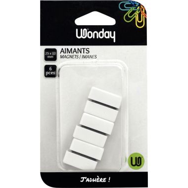 Blister de 6 punaises magnétiques 12x25 mm blanc