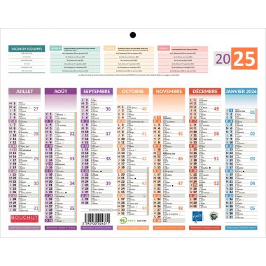 Bouchut - Calendrier semestriel 7 mois par face 4 saisons 21X26,5cm -PAPSAISONSMINI