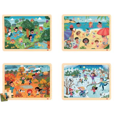 Lot de 4 puzzles à cadre en bois 15 pièces, les saisons