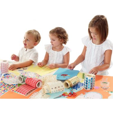 Lot de 4 rouleaux de maxi gommettes adhésives rondes diamètre 33 mm, couleurs vives assorties