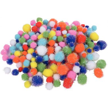 Sachet de 250 pompons irisés, tailles et couleurs assorties - 1.5 a 4.5 cm