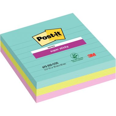Paquet de 3 blocs Notes Super Sticky de 70 feuilles lignées, format 101 x 101 mm, couleurs Miami