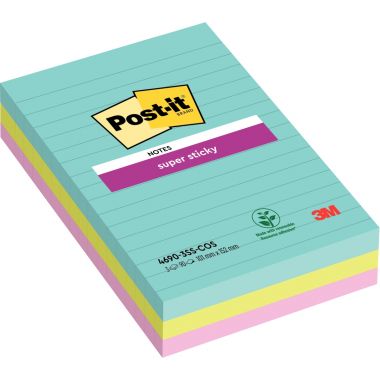 Paquet de 3 blocs Notes Super Sticky de 90 feuilles lignées, format 101 x 152 mm, Cosmic