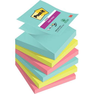 Lot de 6 blocs de 90 feuilles Z-Notes Super Sticky post-it, 76 x 76 mm, couleurs Miami : bleu océan, vert néon et coquelicot