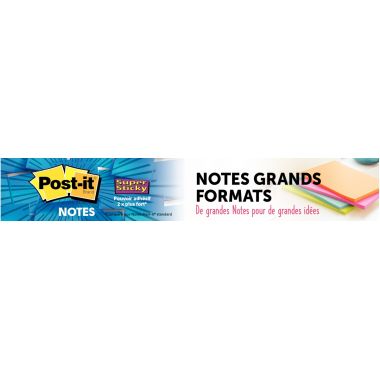Paquet de 3 blocs notes Super Sticky lignées 70 feuilles, format : 101 x 101 mm coloris jaune