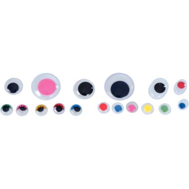 Boîte de 500 yeux adhésifs, tailles et couleurs assorties