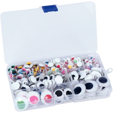 Boîte de 500 yeux adhésifs, tailles et couleurs assorties