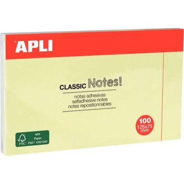 Bloc de 100 feuilles notes adhésif repositionnable, 125 x 75 mm, coloris jaune