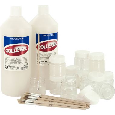 Lot de 2 flacons de colle 1L + 12 pots + 20 pinceaux