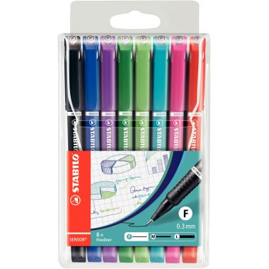 Pochette de 8 feutres Sensor fine 0,3 mm assortis